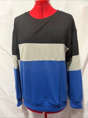 Men's Colorblock Crewneck Sweater - Black, Gray & Blue